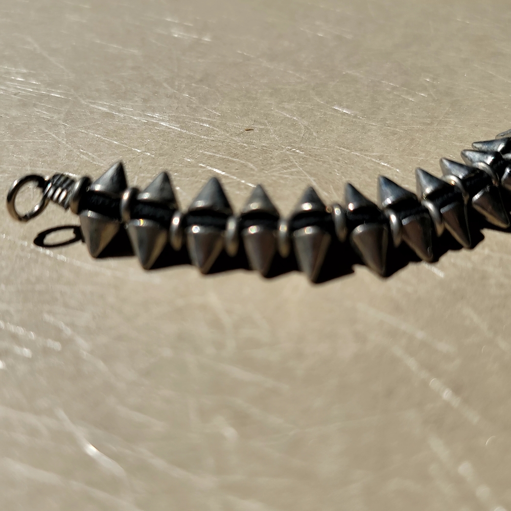 Gothic Punk Silver Spike Bracelet. Real Leather